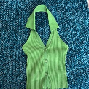 Zara Green Ribbed Halter Top
